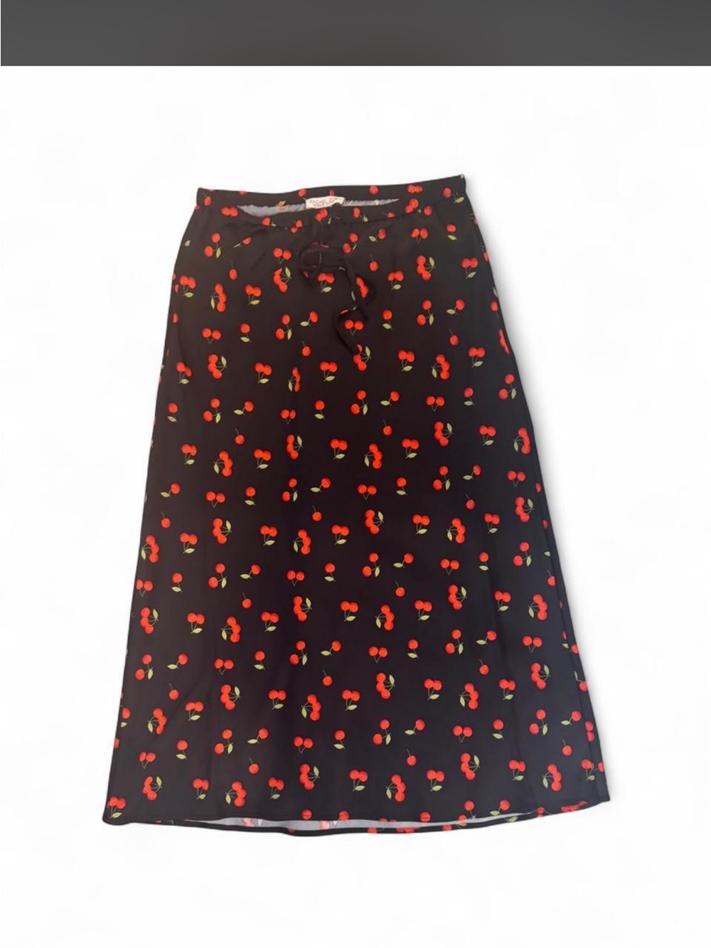 Rachel Zoe Black Midi Skirt with Red Cherry Print
